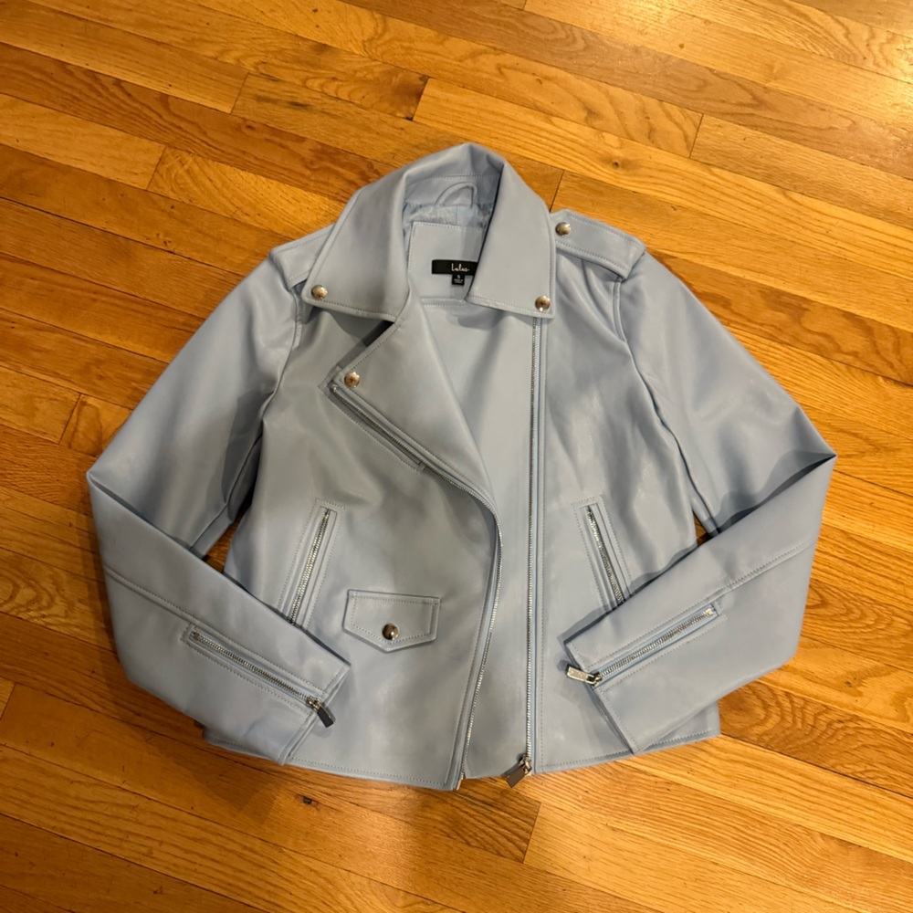 Lulus Light Blue Moto Jacket size Small
